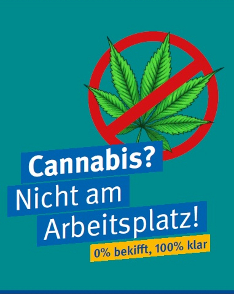 Titelbild des DGUV Infoflyers "Cannabis? Nicht am Arbeitsplatz".